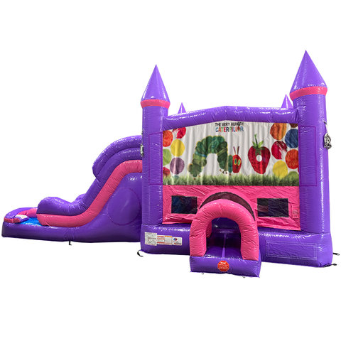 The Very Hungry Caterpillar Dream Double Lane Wet/Dry Slide with Bounce House