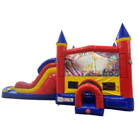 Tinkerbell Double Lane Dry Slide with Bounce House