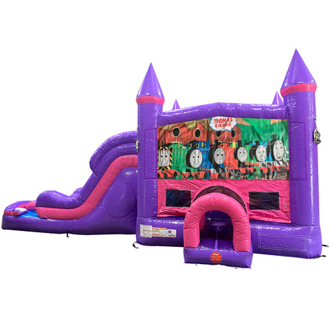 Train Dream Double Lane Wet/Dry Slide with Bounce House