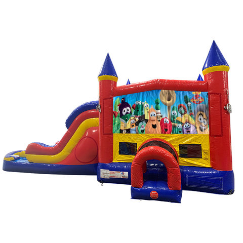 Veggie Tales Double Lane Dry Slide with Bounce House