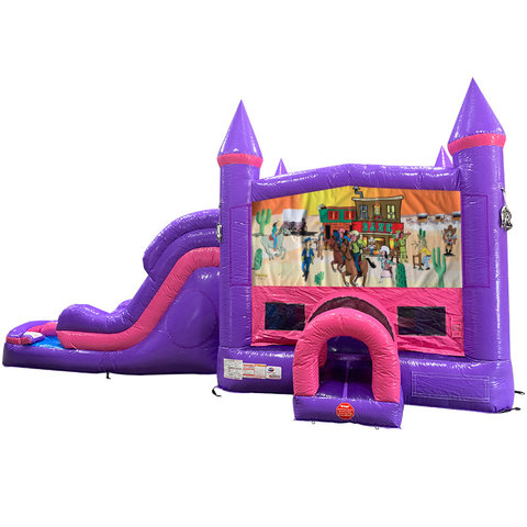 Western Dream Double Lane Wet/Dry Slide with Bounce House