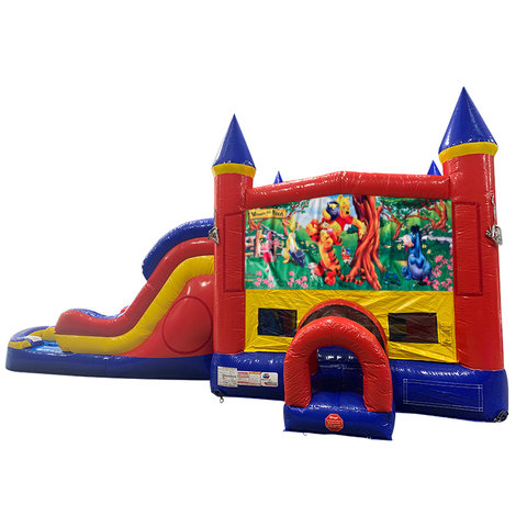 Winnie the Pooh Double Lane Dry Slide with Bounce House