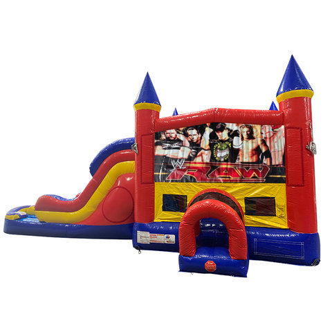 Wrestling Double Lane Water Slide with Bounce House