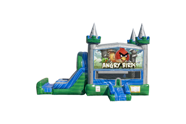 Angry Birds Emerald combo Double Lane Wet/Dry with Bounce House 