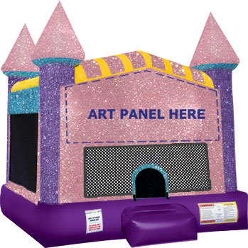 A Dazzling Castle Module bounce house with Basketball Goal