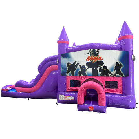 Ninjas Dream Double Lane Wet/Dry Slide with Bounce House Ninjas Dream Double Lane Wet/Dry Slide with Bounce House