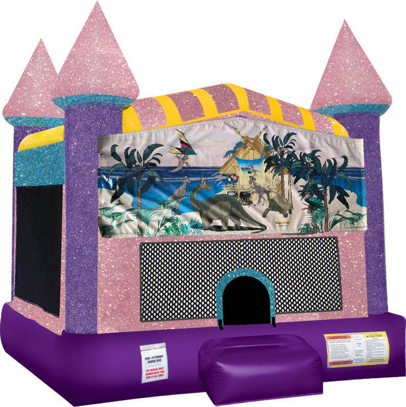 Dinosaurs Inflatable Bounce house with Basketball Goal Pink Dinosaurs Inflatable Bounce house with Basketball Goal Pink
