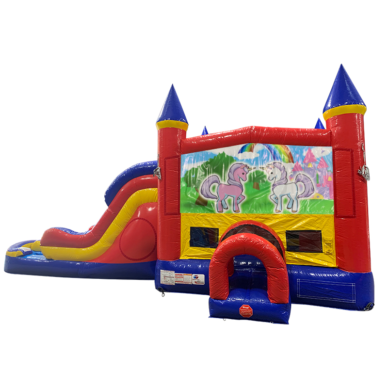 Unicorn Friends Double Lane Dry Slide with Bounce House Unicorn Friends Double Lane Dry Slide with Bounce House