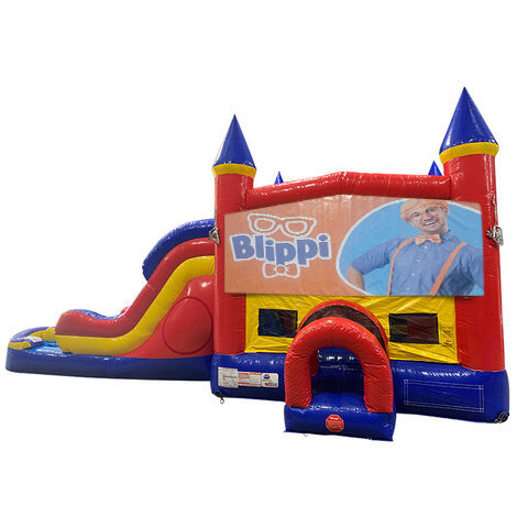 Blippi - Double Lane Water Slide with Bounce House