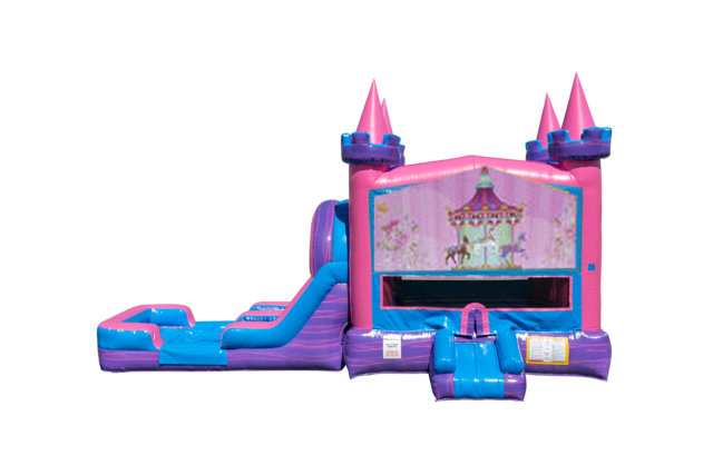 Carousel Lucky princess combo Double Lane Wet/Dry with Bounce House 