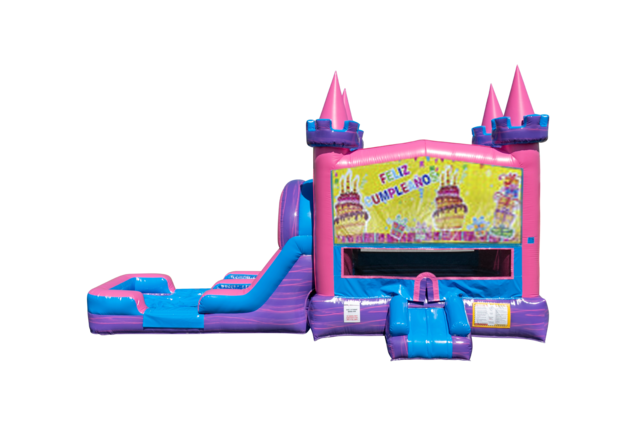 Feliz Cumpleanos Lucky princess combo Double Lane Wet/Dry with Bounce House 