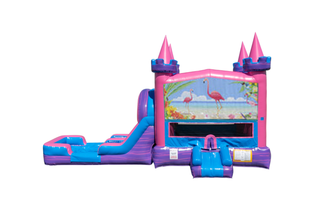 Flamingos Lucky princess combo Double Lane Wet/Dry with Bounce House 