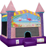 Flamingos Inflatable bounce house with Basketball Goal Pink