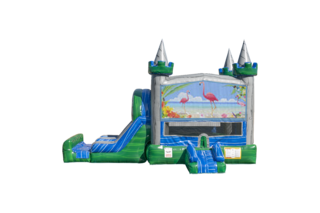 Flamingos Emerald combo Double Lane Wet/Dry with Bounce House