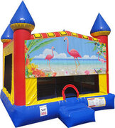 Flamingos Inflatable bounce house with Basketball Goal