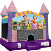 CoComelon Inflatable bounce house with Basketball Goal Pink