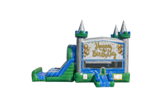Happy Birthday Glitter Emerald combo Double Lane Wet/Dry with Bounce House
