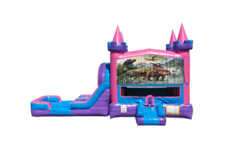 Dinosaurs 3 Lucky princess combo Double Lane Wet/Dry with Bounce House 