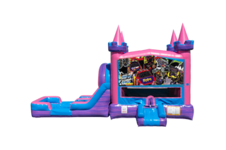 Race Cars Lucky princess combo Double Lane Wet/Dry with Bounce House 