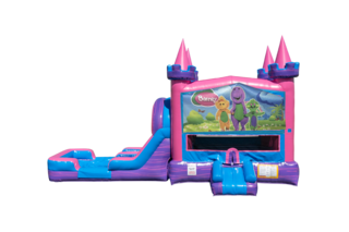 Barney Lucky princess combo Double Lane Wet/Dry with Bounce House 