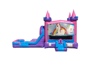 Unicorn Lucky princess combo Double Lane Wet/Dry with Bounce House 