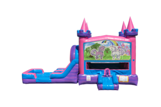 Unicorn Friends Lucky princess combo Double Lane Wet/Dry with Bounce House 