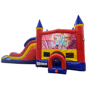 Cinderella Double Lane Dry Slide with Bounce House