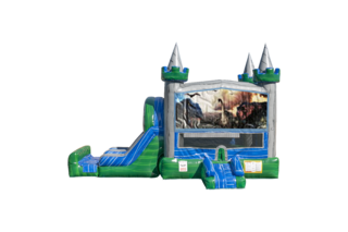 Dinosaurs (2) Emerald combo Double Lane Wet/Dry with Bounce House