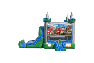 Firemen Emerald combo Double Lane Wet/Dry with Bounce House