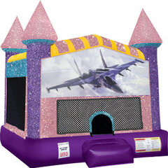 Fighter Jets Inflatable Bounce house with Basketball Goal Pink