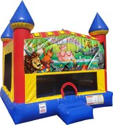Happy Birthday Animals Inflatable bounce house with Basketball Goal