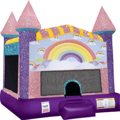 Rainbows Inflatable Bounce house with Basketball Goal Pink