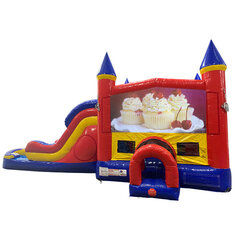 Cupcakes Double Lane Dry Slide with Bounce House