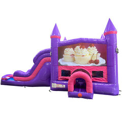 Cupcakes Dream Double Lane Wet/Dry Slide with Bounce House