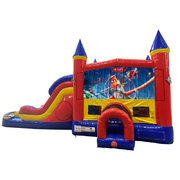 Planes Double Lane Dry Slide with Bounce House