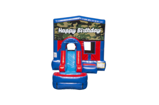 Happy Birthday Camo Ez front slide bounce house combo