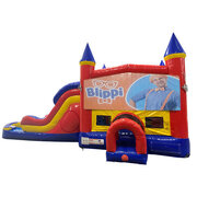 Blippi  Double Lane Water Slide with Bounce House