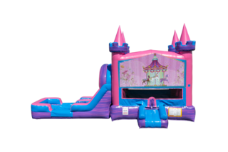 Carousel Lucky princess combo Double Lane Wet/Dry with Bounce House 