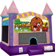 My Little Farm bounce house with Basketball Goal Pink