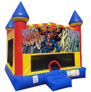 Superman Inflatable bounce house with basketball goal