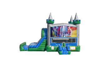 Trolls combo Double Lane Wet/Dry with Bounce House