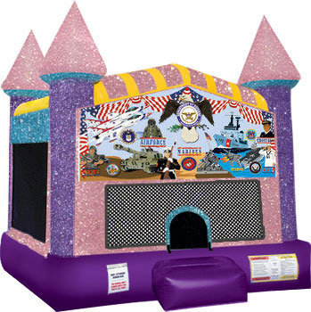 Armed Forces Inflatable bounce house with Basketball Goal Pink