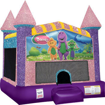 Barney Inflatable Bounce house with Basketball Goal Pink