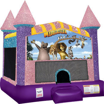 Madagasgar Inflatable bounce house with Basketball Goal Pink