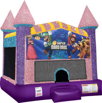 Super Mario Brothers Inflatable Bounce house with Basketball Goal  Pink