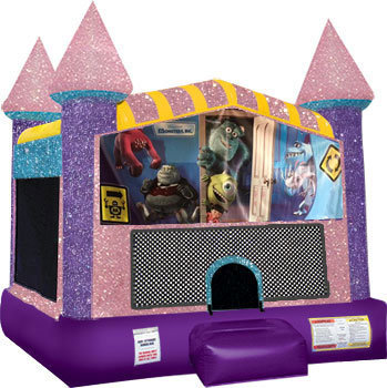 Monsters Inc. Inflatable bounce house with Basketball Goal Pink