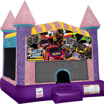 Race Cars Inflatable bounce house with Basketball Goal Pink