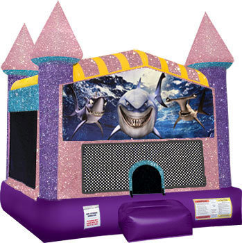 Shark Inflatable bounce house with Basketball Goal Pink