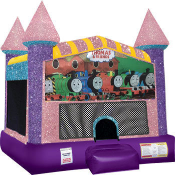 Train Inflatable Bounce house with Basketball Goal Pink