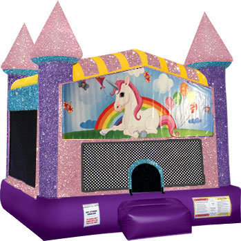 Unicorn Bounce house with Basketball Goal (pink)